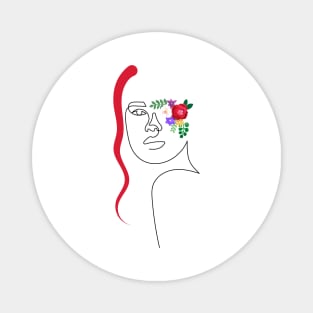 Flowers Lady with Red Hair | One Line Drawing | One Line Art | Minimal | Minimalist Magnet